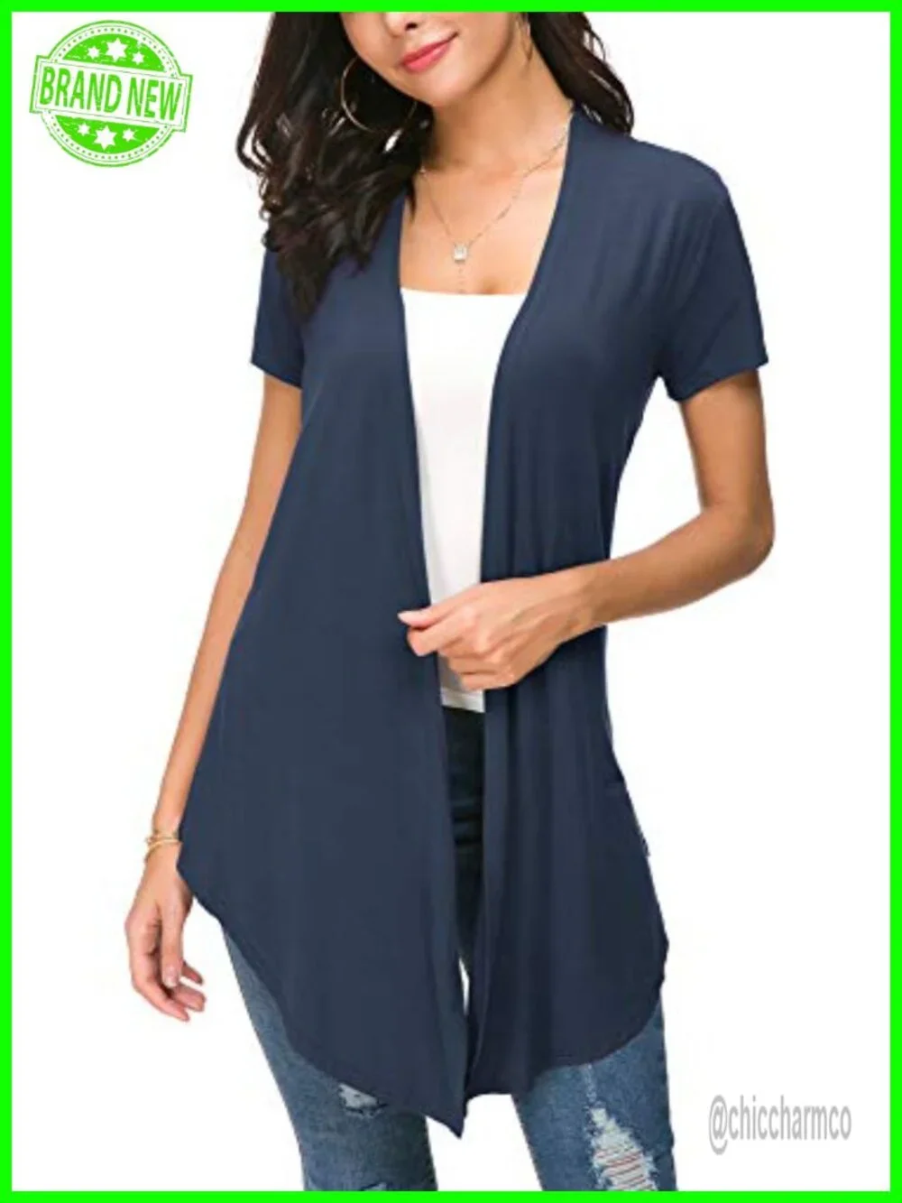 Lightweight Viscose Spandex Open Front Short Sleeve Cardigan Vest
